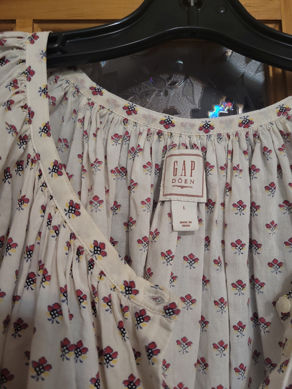 White Floral Peasant Blouse - Soft Puff Sleeve Top - Picture 2 of 3